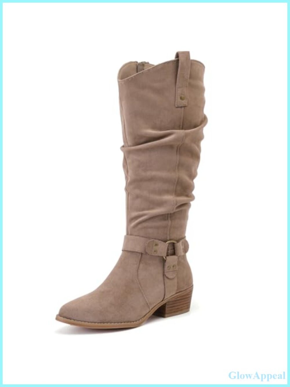 Women's Extra Wide Calf Knee-High Boots Memory Foam Block Heel Side Zip